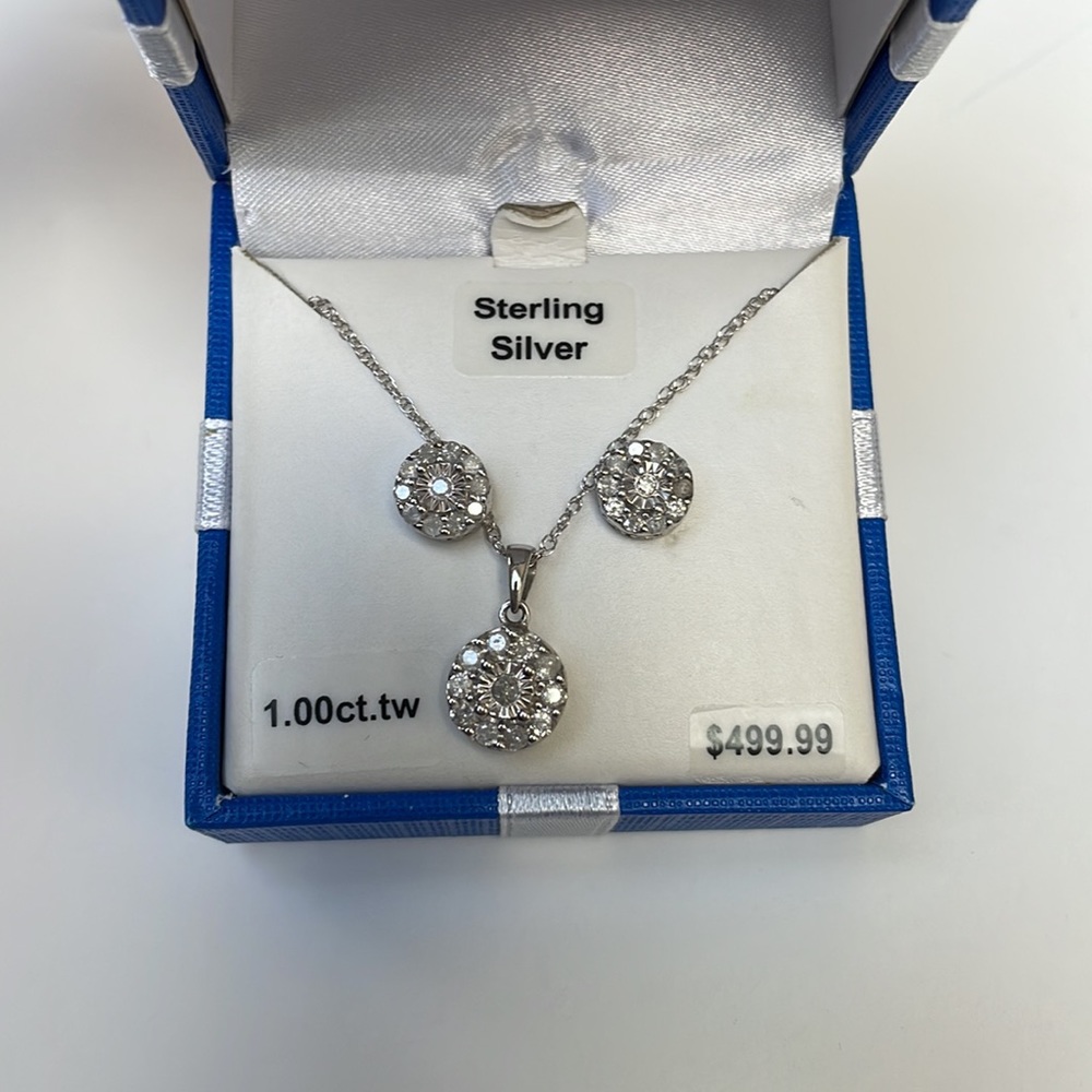 NWT 1ct.tw Diamond Sterling Silver Necklace/Earrings - Picture 7 of 15